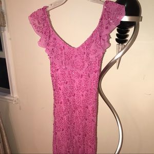 Beaded long pink dress